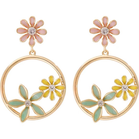 Diamond daisy circle earrings - Picture 4 of 5